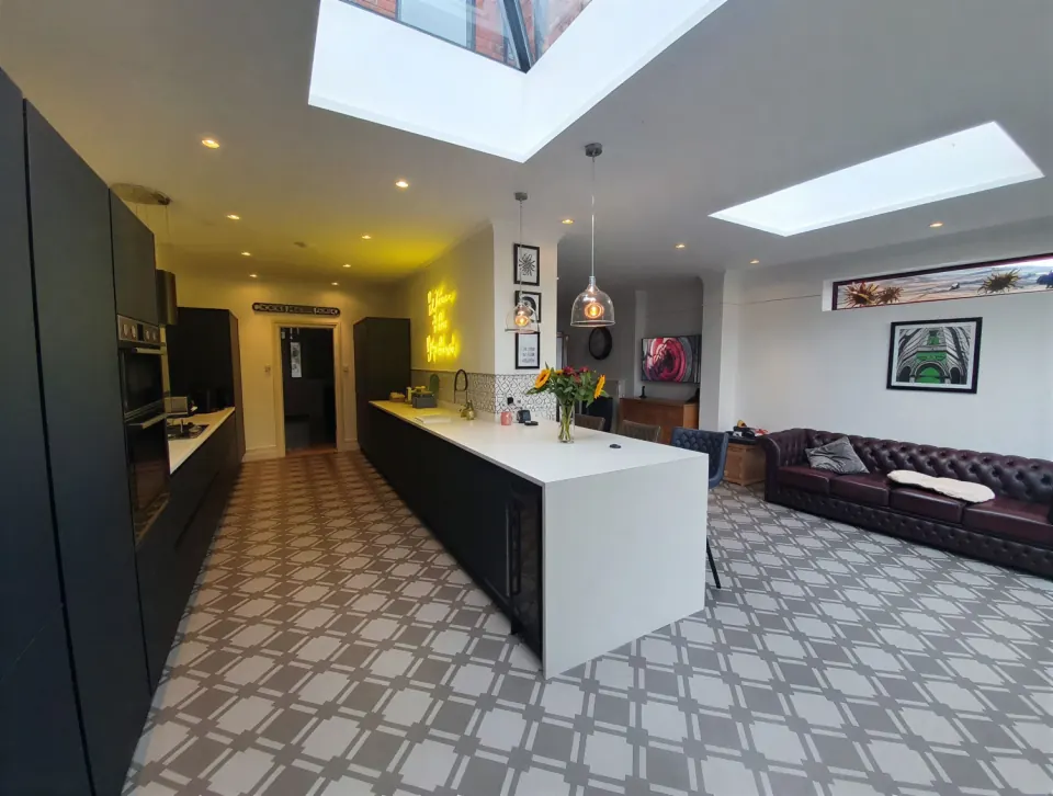 Kitchen extension with roof lights
